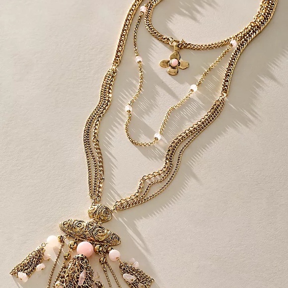Free People Gold and rose quartz Catrionia Layered Necklace - Picture 2 of 3
